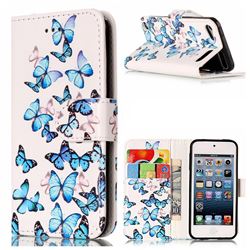 Blue Vivid Butterflies PU Leather Wallet Case for iPod Touch 5 6