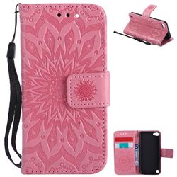 Embossing Sunflower Leather Wallet Case for iPod Touch 5 6 - Pink