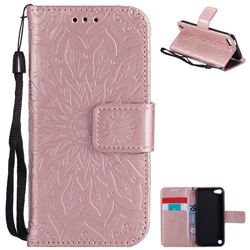 Embossing Sunflower Leather Wallet Case for iPod Touch 5 6 - Rose Gold