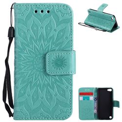Embossing Sunflower Leather Wallet Case for iPod Touch 5 6 - Green