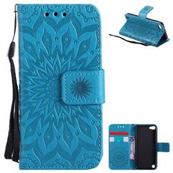 Embossing Sunflower Leather Wallet Case for iPod Touch 5 6 - Blue