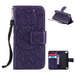 Embossing Sunflower Leather Wallet Case for iPod Touch 5 6 - Purple