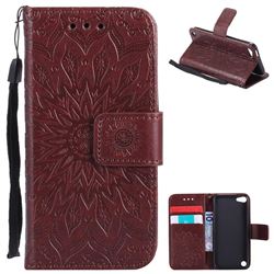 Embossing Sunflower Leather Wallet Case for iPod Touch 5 6 - Brown