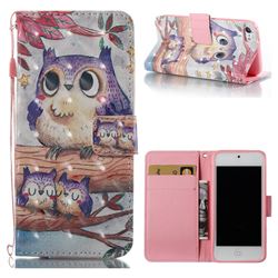 Purple Owl 3D Painted Leather Wallet Case for iPod Touch 5 6