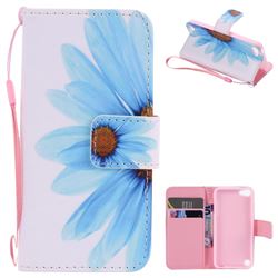 Blue Sunflower PU Leather Wallet Case for iPod Touch 5 6