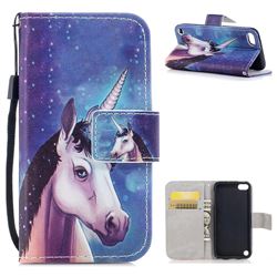 Blue Unicorn PU Leather Wallet Case for iPod Touch 5 6