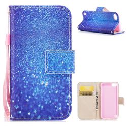Blue Powder PU Leather Wallet Case for iPod Touch 5 6