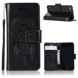 Intricate Embossing Owl Campanula Leather Wallet Case for iPod Touch 5 6 - Black
