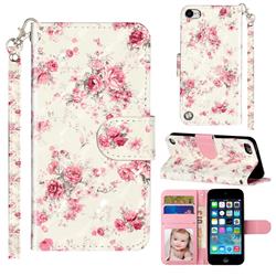 Rambler Rose Flower 3D Leather Phone Holster Wallet Case for iPod Touch 5 6